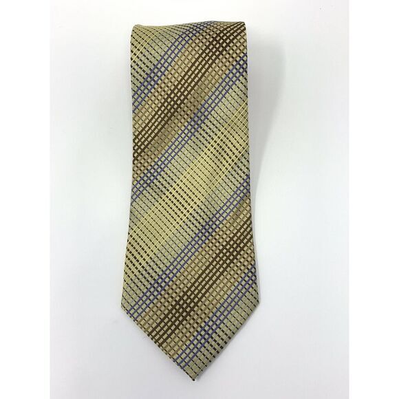 Alexander Julian Colours Gold, Tan &‎ Brown Geometric Men's Neck Tie L 58" W 4" - Picture 3 of 9